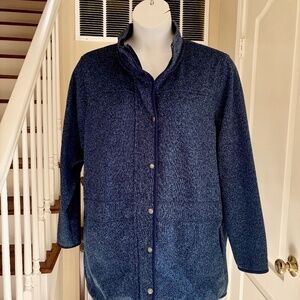 Eddie Bauer Warm Blue Fleece Lined Sweater Jacket Snaps & Zip Size 3X